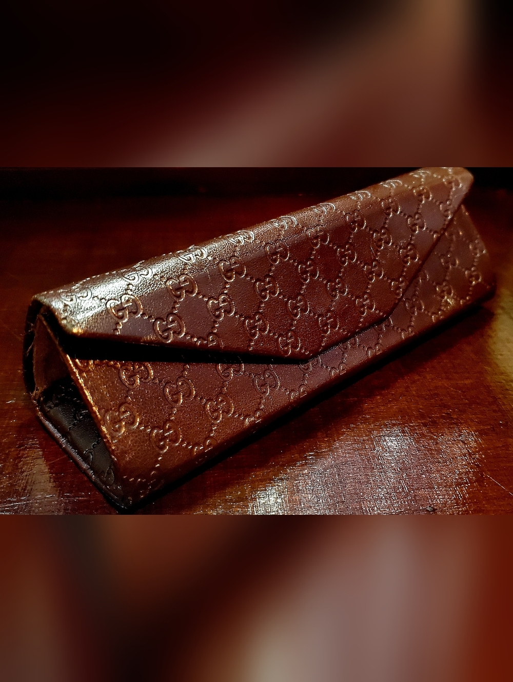 Vintage Gucci Guccissima Triangle Folding Eyewear Case Monogrammed Leather
